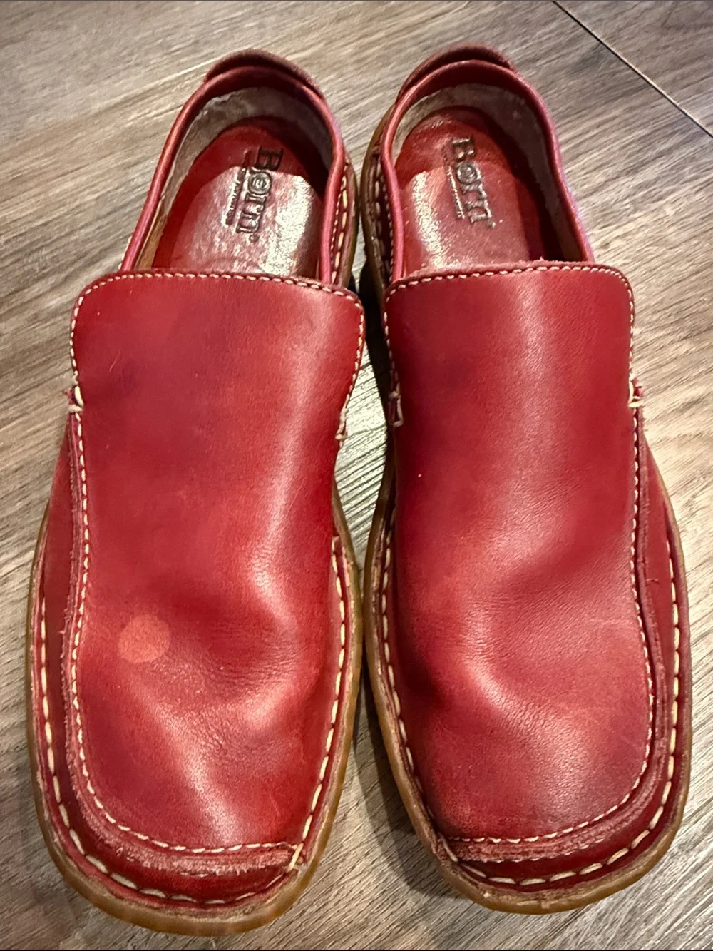 Børn Red Leather Slip On Mules Driving Loafer Women’s Size 7
